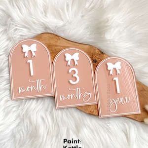 Ensemble d'étapes importantes en acrylique avec nœud, Ensemble d'étapes importantes du mois, Disques acryliques d'étape importante, Cartes d'étape importantes modifiables, Accessoires photo mensuels, Étapes importantes de la boucle