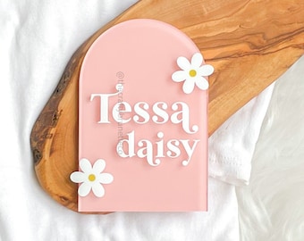 Daisy Baby Name Plaque, Boho Baby Birth Announcement, Acrylic Name Plaque, Name Reveal Plaque, Baby Name Announcement, Birth Announcement