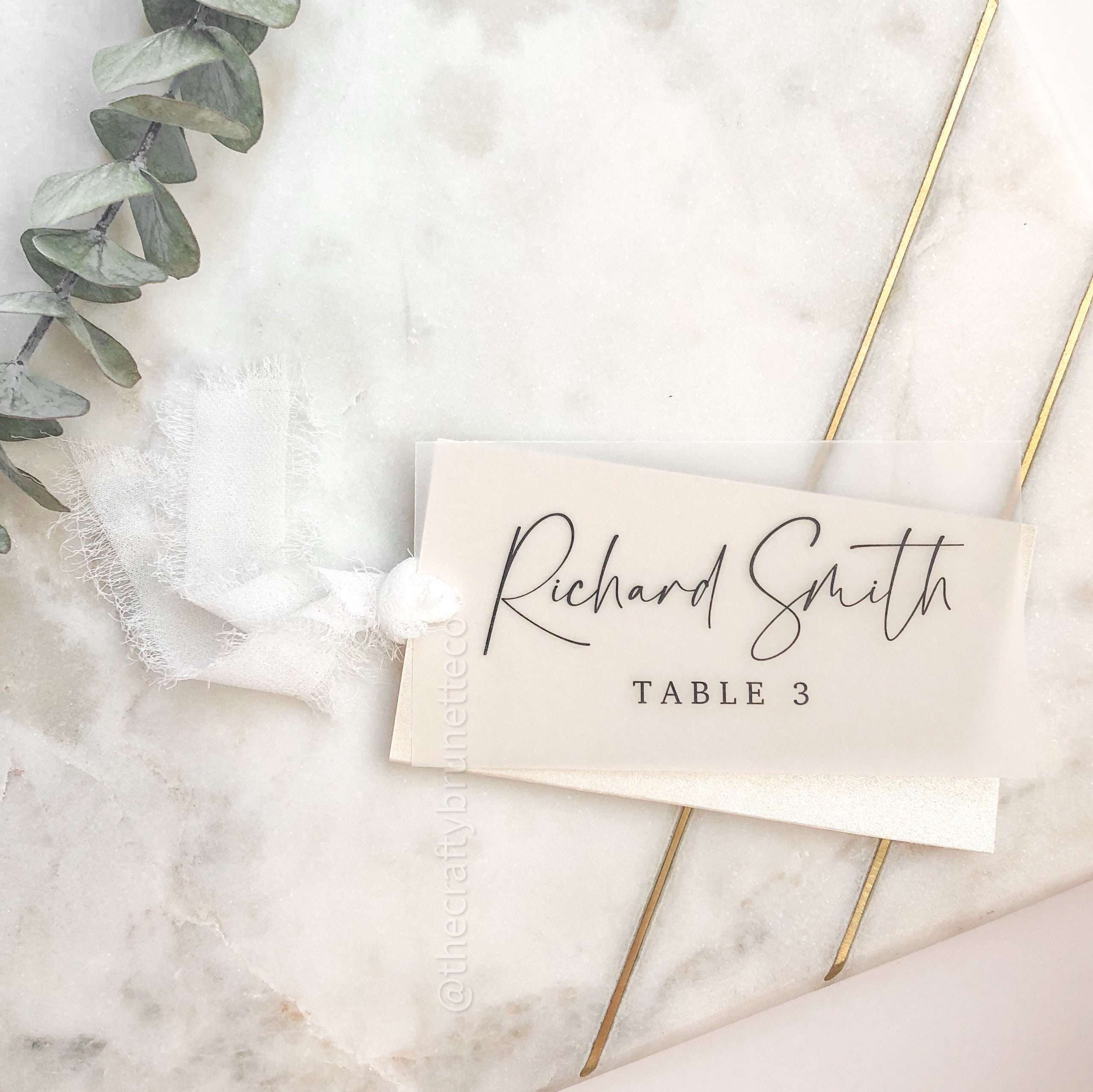 Ribbon Place Cards for Wedding Vellum Place Cards Ribbon Etsy