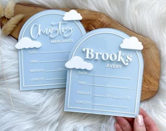 Cloud Birth Stat Sign for Baby, Baby Birth Announcement, Acrylic Birth Stat Sign, Baby Name Announcement Sign, Birth Stats Announcement Sign