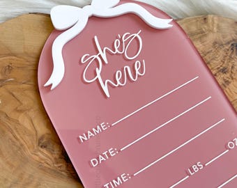 Bow Birth Stat Sign for Baby, Baby Birth Announcement, Acrylic Birth Stat Sign, Baby Name Announcement Sign, Birth Stats Announcement Sign
