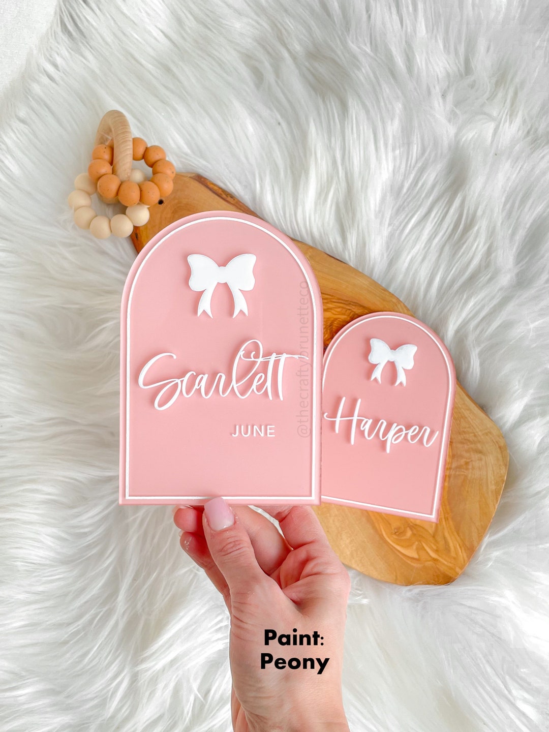 Bow Baby Name Plaque, Boho Baby Birth Announcement, Acrylic Name Plaque ...