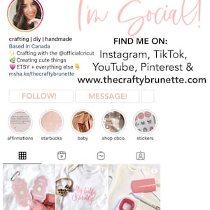 K&ouml;nnte beinhalten: Screenshot des Instagram-Profils von thecraftybrunetteco. Das Profilbild zeigt eine Frau. Der Text enth&auml;lt "I'm Social!" und "Finde mich auf: Instagram, TikTok, YouTube, Pinterest & www.thecraftybrunette.com."