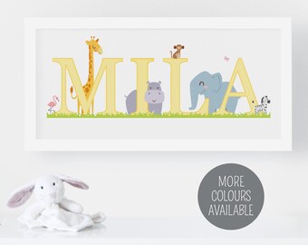 Animal Nursery Print - Personalised Name Print - Safari Nursery Decor - Unisex Baby Gift - Jungle Nursery Art - Children's Wall Art