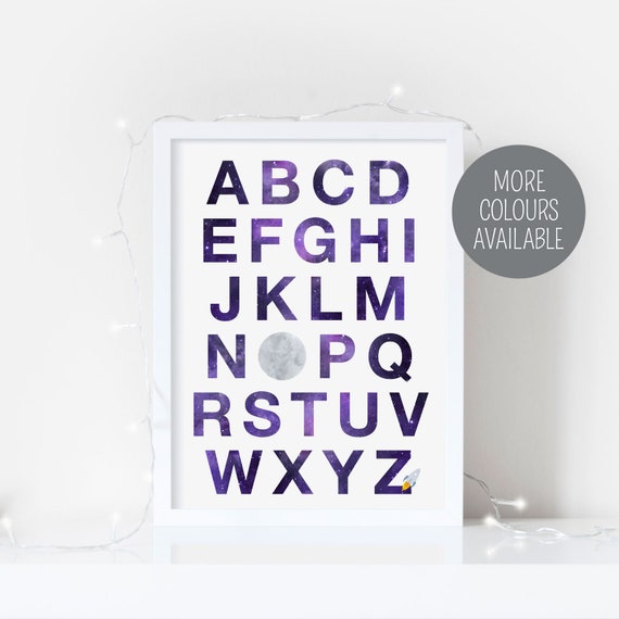 Galaxy Alphabet Print Space Themed Nursery 4 Colour Options Celestial Room Decor