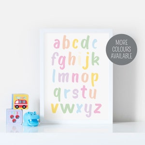 Pastel Alphabet Print - Rainbow Nursery Decor - Lowercase Alphabet Print