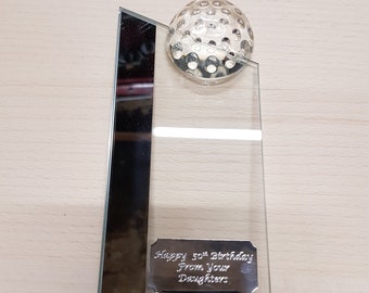 Glass mirror finish Golf Trophy - Engraved! Great for your golf day!