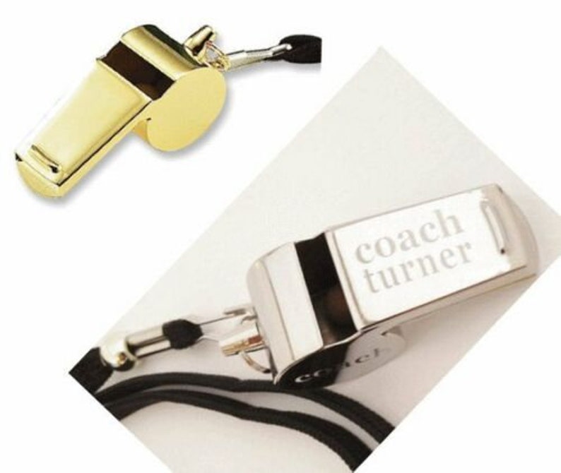 Personalised Engraved Stainless Steel or Gold Plated Whistle FREE Gift Box. Great for sports coaches and teachers or Valentines Gift image 1