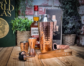 Beautiful Personalised Copper Cocktail Shaker Set - Engraved with your message - Ideal for Christmas, Birthday or Hen Parties