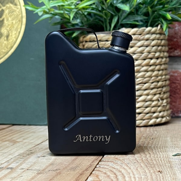 5oz Jerry Can Hip Flask - 4 colours available - Engraved with name or initials - Birthday - off road racing- mechanic valentines gift