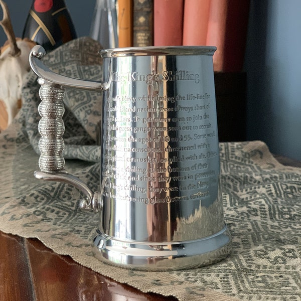 1 Pint Kings Shilling Pewter Tankard with Glass Base & shilling - engraved with your message - Ideal for Christmas or an anniversary