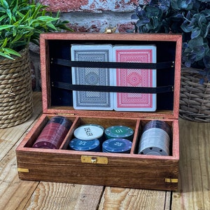 Prachtige gepersonaliseerde Harvey Makin houten pokerset - Gegraveerde plaat met naam of bericht - Geweldig kerstcadeau