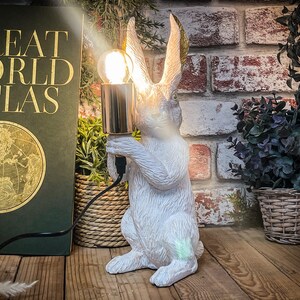 Stunning Rabbit Holding a Bulb Table Lamp - Mains Powered (UK Plug) - Beautiful feature lamp to make any room