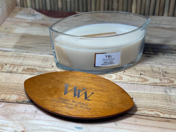 Gorgeous Personalised Woodwick Ellipse Candle Jar 12 Fragrances Available  Crackle Wick Engraved on Lid Ideal for Christmas 