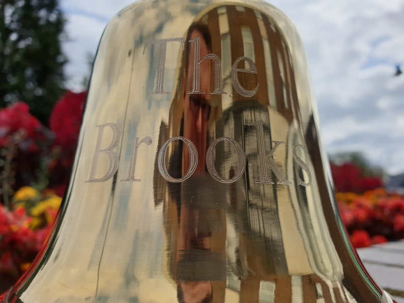 personalised Brass/Chrome Bell with fittings. Engraved with your message Perfect for Birthday Wedding Anniversary Home Boat Pub image 6