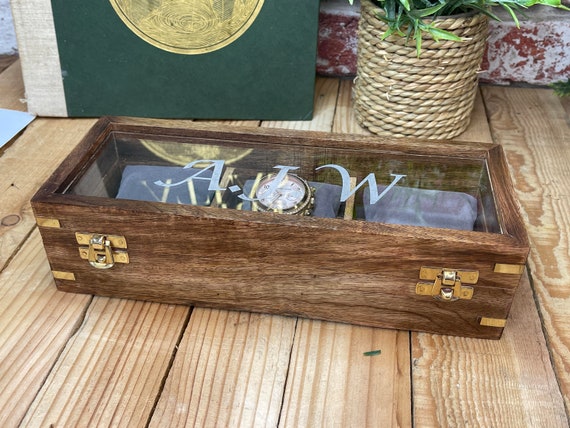 Personalised Mahogany Finish Watch Box — Custom Engraved 3-Slot Luxury Organiser