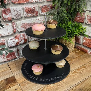 Beautiful Personalised 2 or 3 Tier Slate Cake Stand - Engraved with your text around the bottom tier - Great for afternoon tea