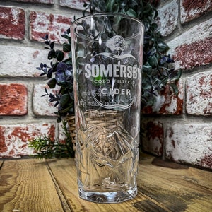 Engraved Somesby Cider Pint Glass. Personalised with your message. Great gift for any cider lover