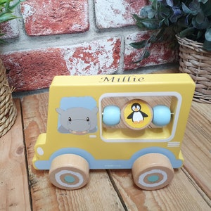 Personalised Studio Circus Hippo Activity car - Laser engraved with child&#39;s name - Suitable for ages 1+ - helps hand-eye co-ordination