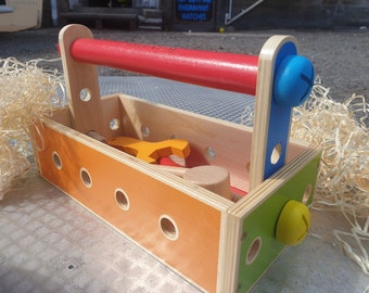 Personalised Jumini Wooden Tool Box Toy - Laser engraved with child's name - Suitable for ages 3+ - helps build hand-eye co-ordination