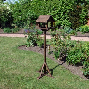 Wooden Bird Table - Personalised with an Infilled personalised brass plate - Great for the garden as a gift for Grandad!