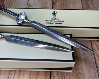 Celtic Letter opener 5 designs - Hand crafted pewter on stainless Steel blade personalised with your message- Claddagh Thistle Fox Celtic