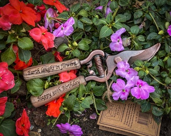Personalised Engraved Copper Plated Pruner. Your message laser engraved in the handle valentines gift for gardeners