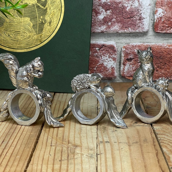 Beautiful Animal Napkin Ring Set - Fox, Hedgehog and Squirrel - Charming design suitable for any dinner table