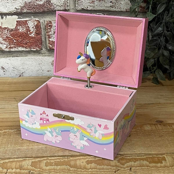Beautiful Kids Musical Jewellery Box - Personalised engraved nameplate - Available with a Unicorn, a Mermaid or a Ballerina