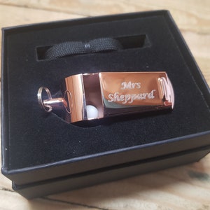 Personalised Engraved Stainless Steel or Gold Plated Whistle FREE Gift Box. Great for sports coaches and teachers or Valentines Gift image 10