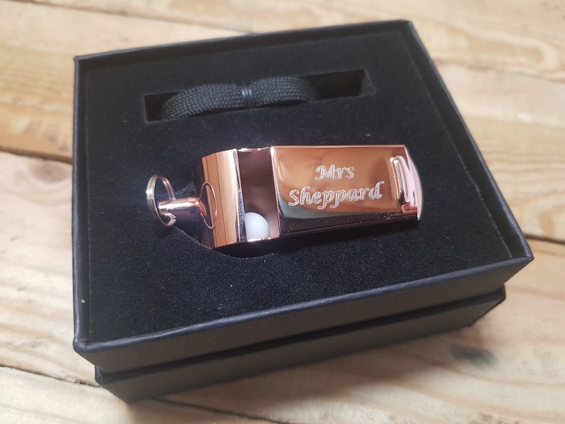 Personalised Engraved Stainless Steel or Gold Plated Whistle FREE Gift Box. Great for sports coaches and teachers or Valentines Gift image 10