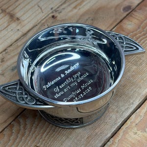 Personalized Pewter Quaich Bowl - Celtic Design, Engraved Gift