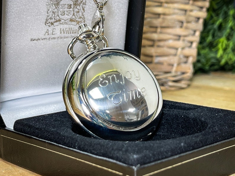 Personalised AE Williams Double Hunter Pocket Watch. Engraved with your message Wedding Anniversary Birthday Groom Best man image 1