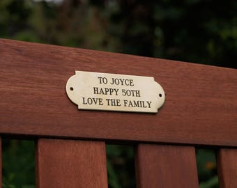 Engraved Brass Plate, Add your text and message - black infilled. Suitable for outdoor use, benches, fences, memorials and more 106mm x 37mm