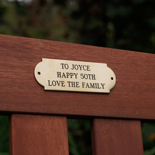 Engraved Brass Plate, Add your text and message - black infilled. Suitable for outdoor use, benches, fences, memorials and more 106mm x 37mm