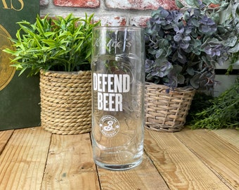 Engraved Brooklyn Brewery Defend Beer Pint Glass. Personalised with your message. Great for Dad or an IPA lover