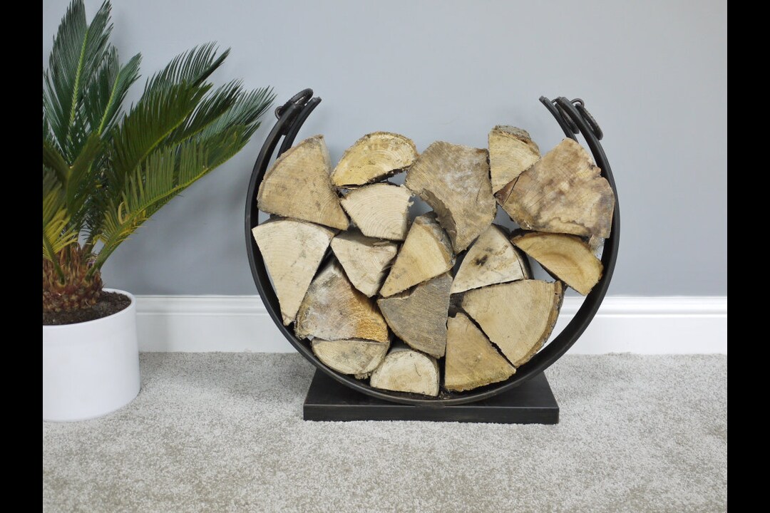 Metal Log Holder 50cm Rustic Black Oval Kindling Wood Storage Etsy UK