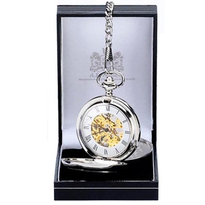 Personalised AE Williams Double Hunter Pocket Watch. Engraved with your message Wedding Anniversary Birthday Groom Best man image 2