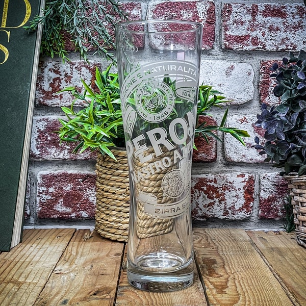 Engraved Peroni Nastro Azzurro Glass. Available in Pint or Half-Pint - Engraved with your message. Great for Dad or any Italian Beer Lover