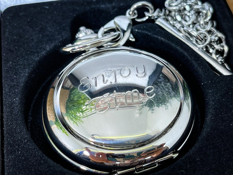 Personalised AE Williams Double Hunter Pocket Watch. Engraved with your message Wedding Anniversary Birthday Groom Best man image 3