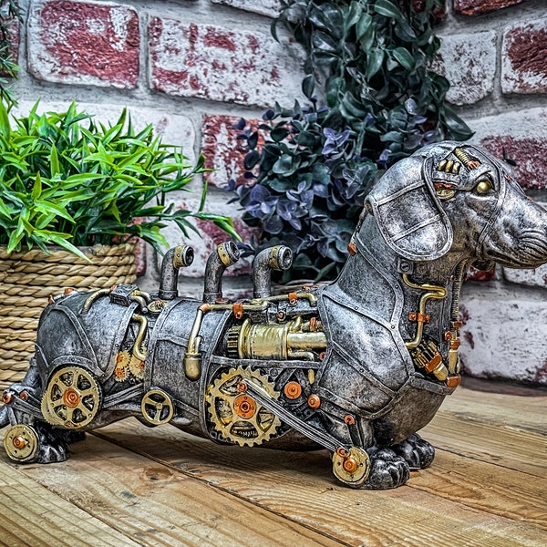 Cute Steampunk Sausage Dog Statue - 18cm Tall - Fantastic Gift for Father's Day - steampunk, cyberpunk, retro-futuristic, sci-fi, fantasy