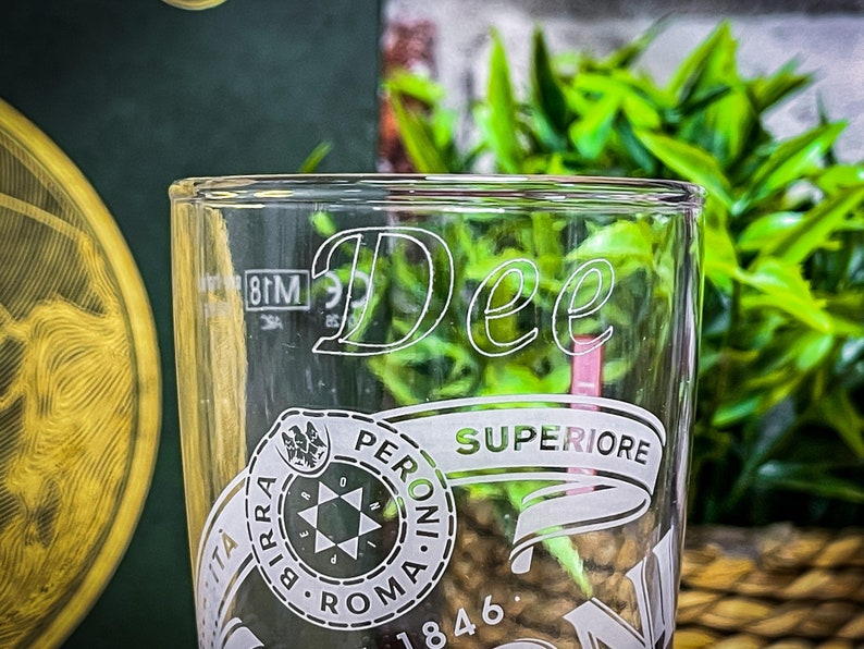 Engraved Peroni Nastro Azzurro Glass. Available in Pint or Half-Pint Engraved with your message. Great for Dad or any Italian Beer Lover zdjęcie 2