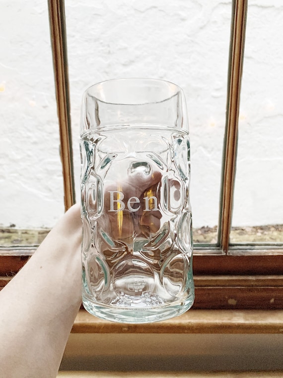 Engraved 1 Litre Glass Beer Stein: Personalized Oktoberfest Gift