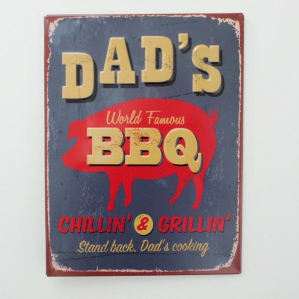 Dad's World Famous BBQ sign - funny sign - novelty gift - BBQ - Kitchen - Camping - Retro weathered look