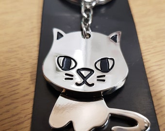 Kitty Cat keyring, body moves and sways, with engraved tag - any message!