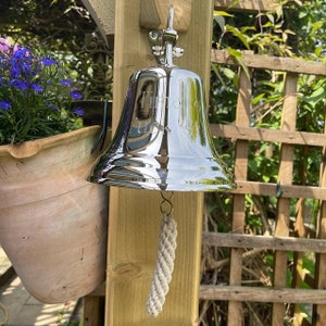 personalised Brass/Chrome Bell with fittings. Engraved with your message Perfect for Birthday Wedding Anniversary Home Boat Pub image 1