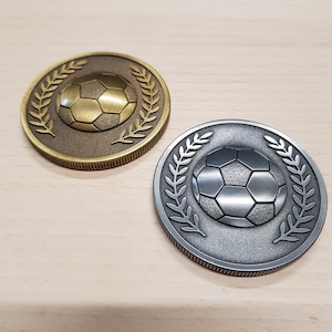 Heavyweight Solid Metal Football Medallion - Engraved with your message, gold or silver! Perfect for kids teams