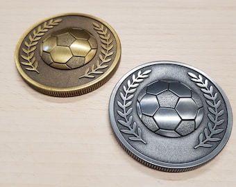 Heavyweight Solid Metal Football Medallion - Engraved with your message, gold or silver! Perfect for kids teams