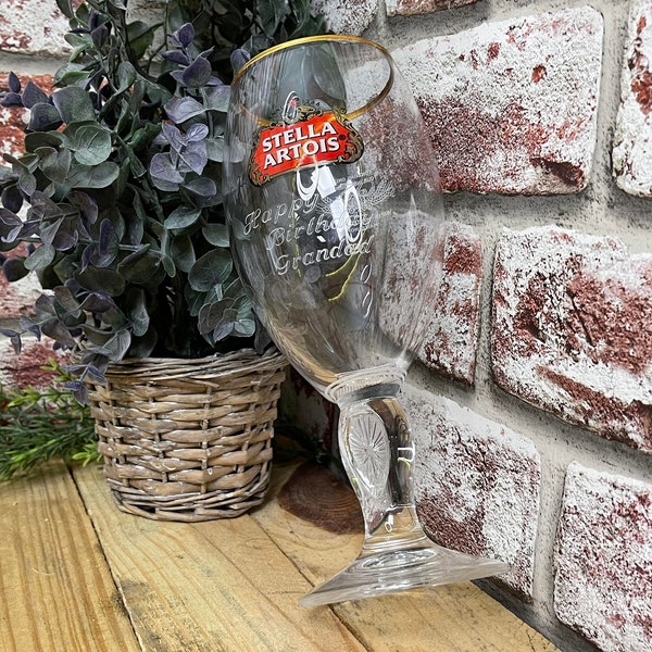 Engraved Stella Artois Chalice Pint Glass. Personalised with your message. Great for Dad or a Stella lover!