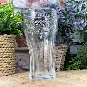 Engraved Coca Cola Glass. Two Sizes Available 22oz or 16oz. Personalised with your message around the top of the glass